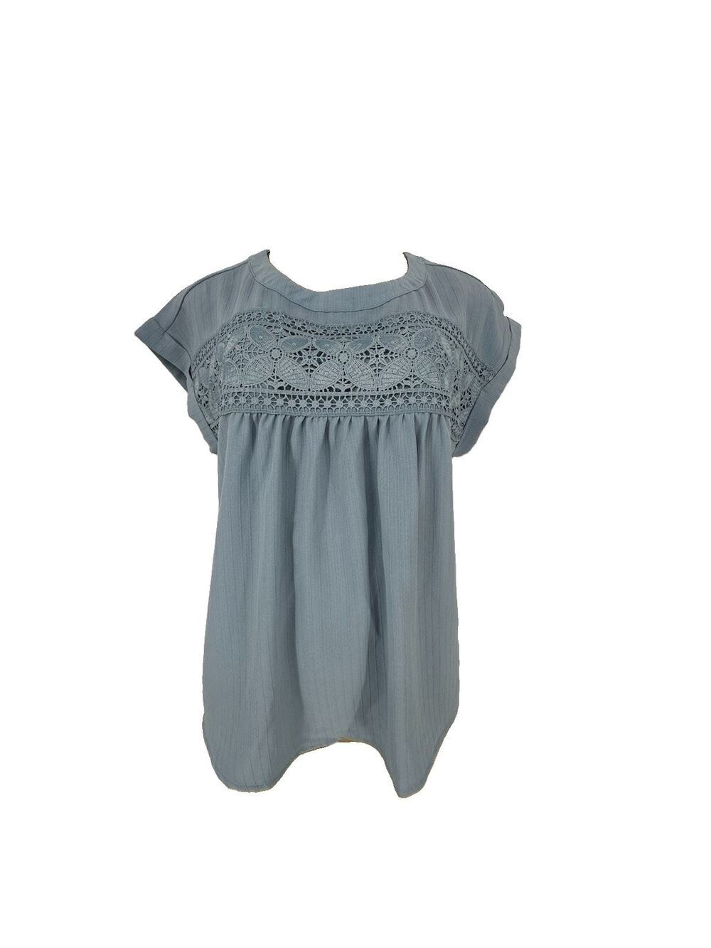 NEW Blu Pepper Large Women Pullover Blouse Blue short Sleeve Crochet AB4